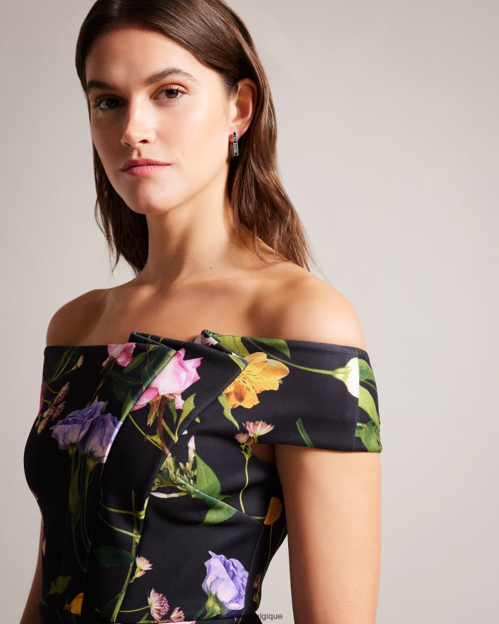 être Ted Baker femmes robe moulante style Bardot à fleurs Loveina noir FR8J42172 vêtements