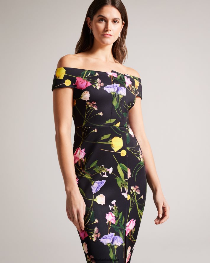 être Ted Baker femmes robe moulante style Bardot à fleurs Loveina noir FR8J42172 vêtements
