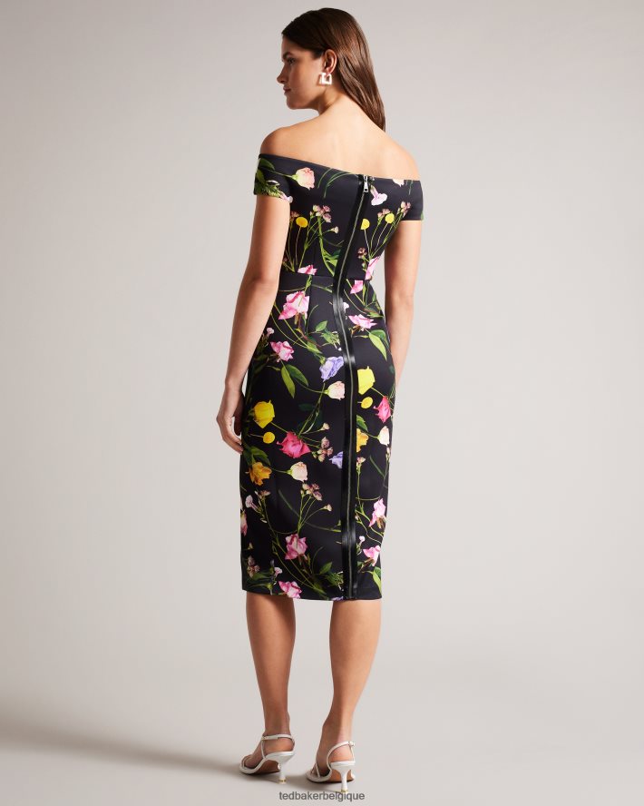 être Ted Baker femmes robe moulante style Bardot à fleurs Loveina noir FR8J42172 vêtements