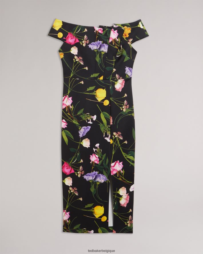 être Ted Baker femmes robe moulante style Bardot à fleurs Loveina noir FR8J42172 vêtements