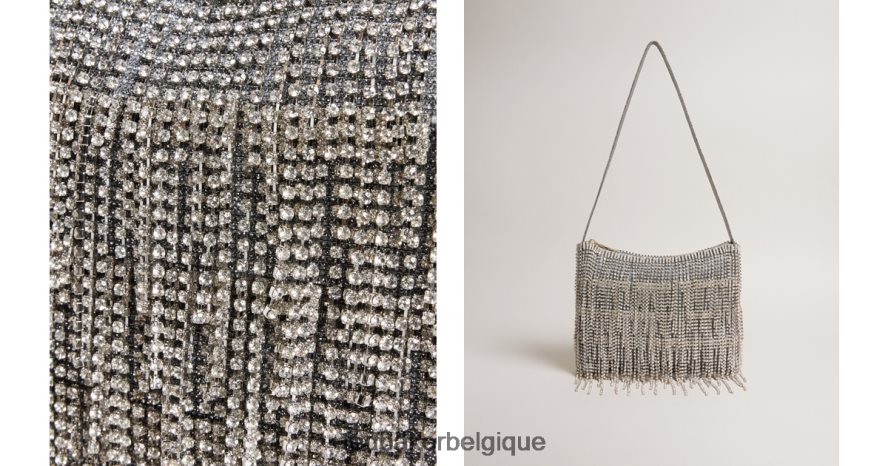 être Ted Baker femmes sac porté épaule scintillant à franges en cristal argent FR8J42821 Sacs