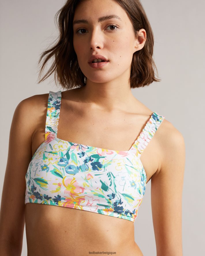 être Ted Baker femmes Malray - haut de bikini à volants et fleurs blanc FR8J42620 vêtements