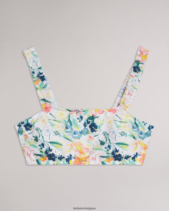 être Ted Baker femmes Malray - haut de bikini à volants et fleurs blanc FR8J42620 vêtements