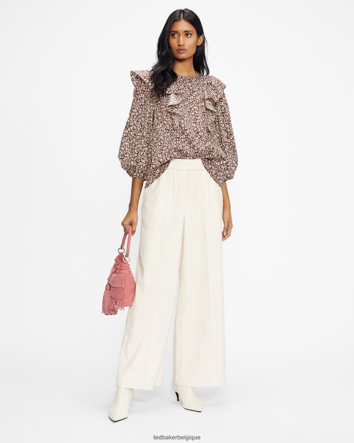 être Ted Baker femmes Sanjaa - Top à manches ballon et volants violet foncé FR8J42585 vêtements