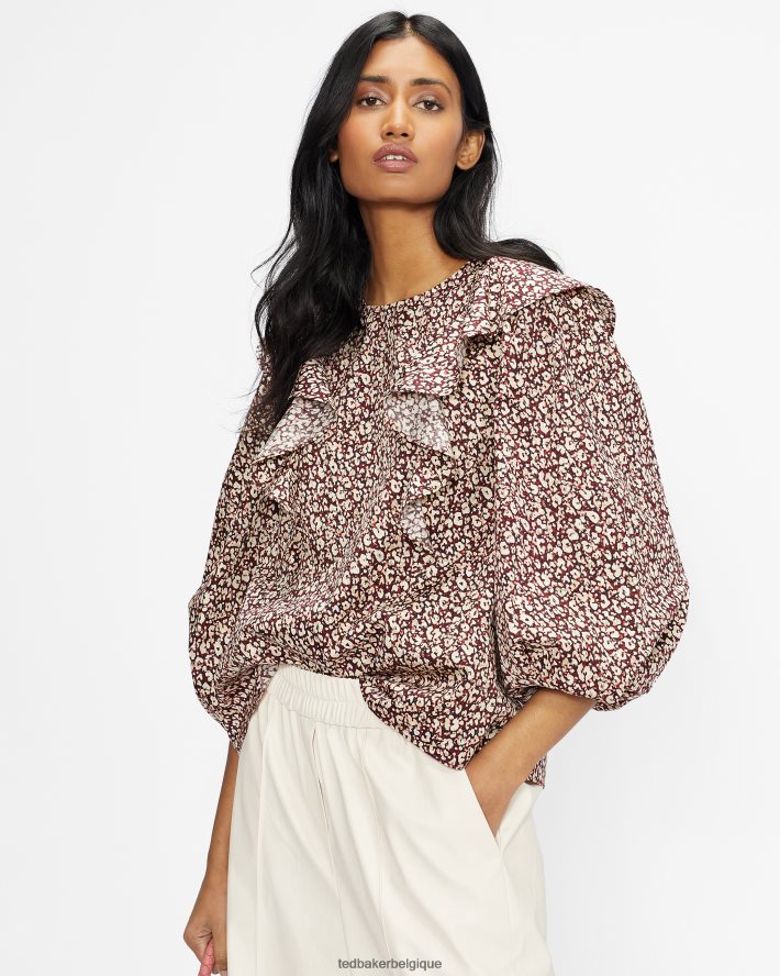 être Ted Baker femmes Sanjaa - Top à manches ballon et volants violet foncé FR8J42585 vêtements