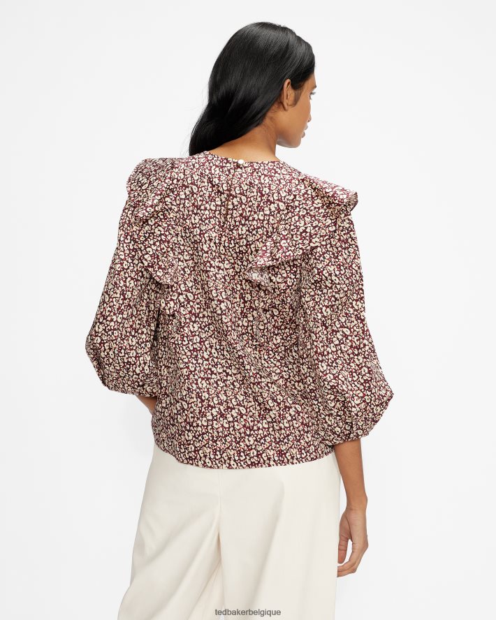 être Ted Baker femmes Sanjaa - Top à manches ballon et volants violet foncé FR8J42585 vêtements