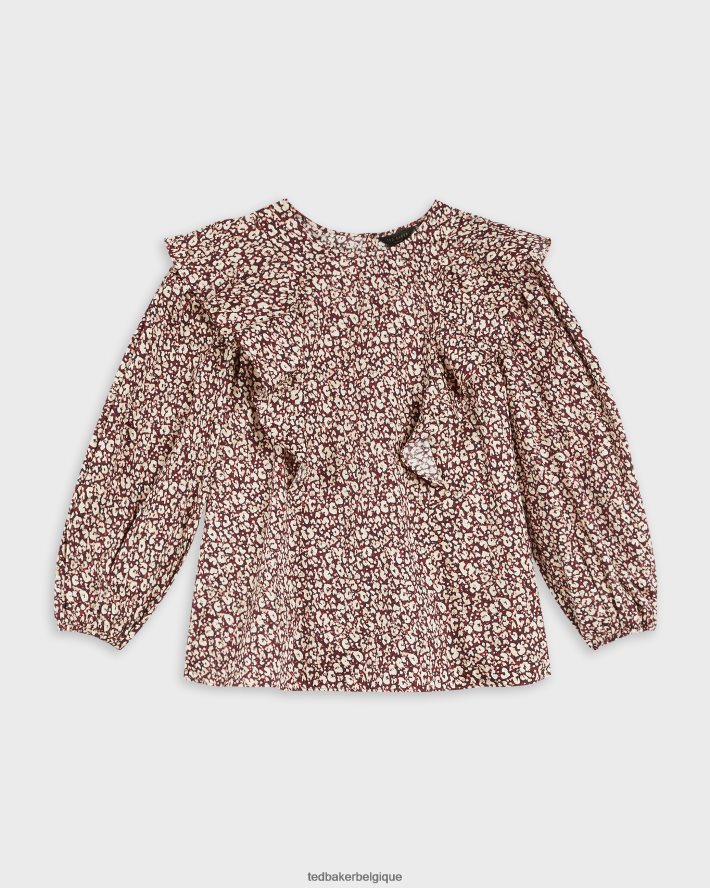 être Ted Baker femmes Sanjaa - Top à manches ballon et volants violet foncé FR8J42585 vêtements