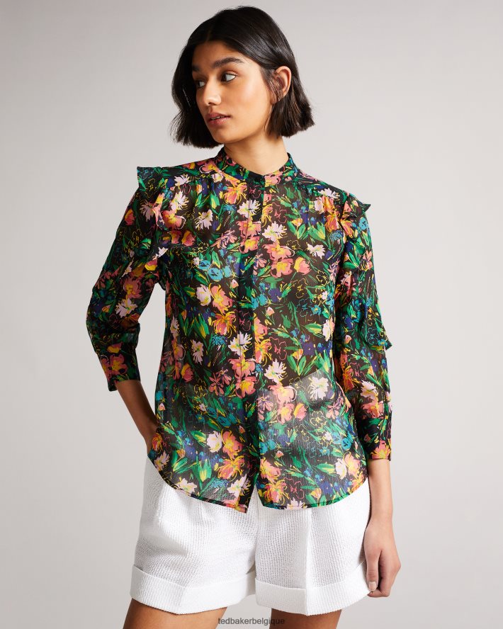 être Ted Baker femmes carita - blouse à manches volantées noir FR8J42599 vêtements