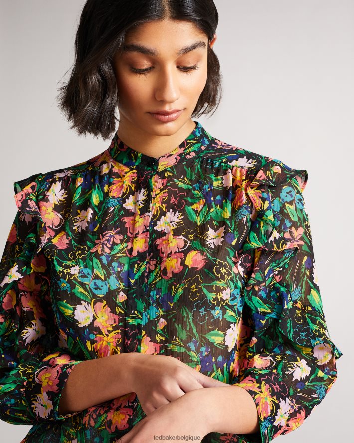 être Ted Baker femmes carita - blouse à manches volantées noir FR8J42599 vêtements