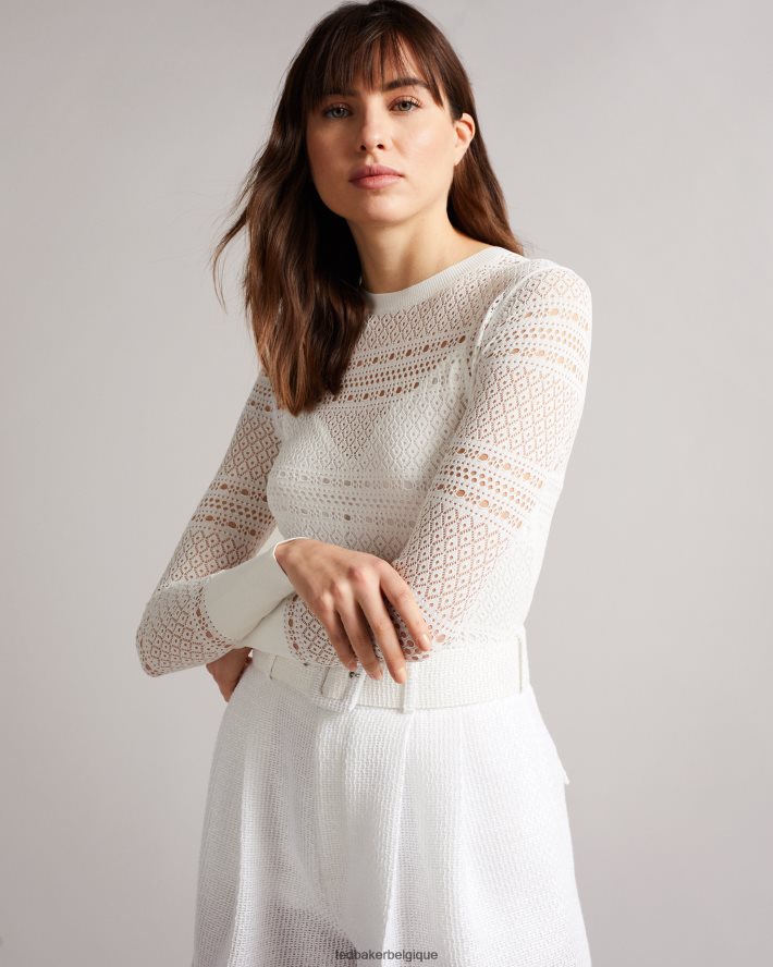 être Ted Baker femmes cette pull court en point de dentelle blanc FR8J42634 vêtements