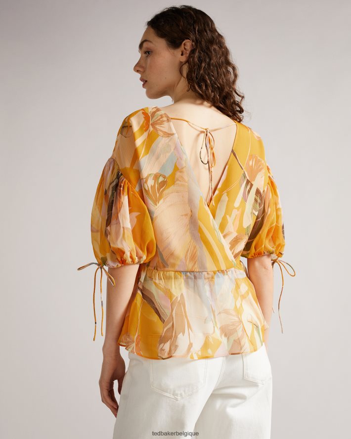 être Ted Baker femmes darcila - haut à manches bouffantes exagérées Orange sombre FR8J42562 vêtements