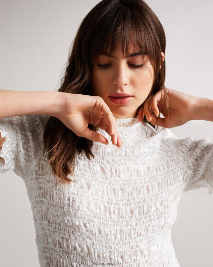 être Ted Baker femmes tora - haut froncé à manches courtes blanc FR8J42593 vêtements