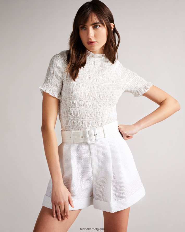 être Ted Baker femmes tora - haut froncé à manches courtes blanc FR8J42593 vêtements