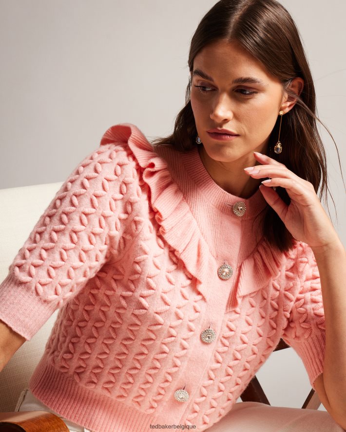 être Ted Baker femmes Haniha - Cardigan ras de cou avec volants rose FR8J42280 vêtements