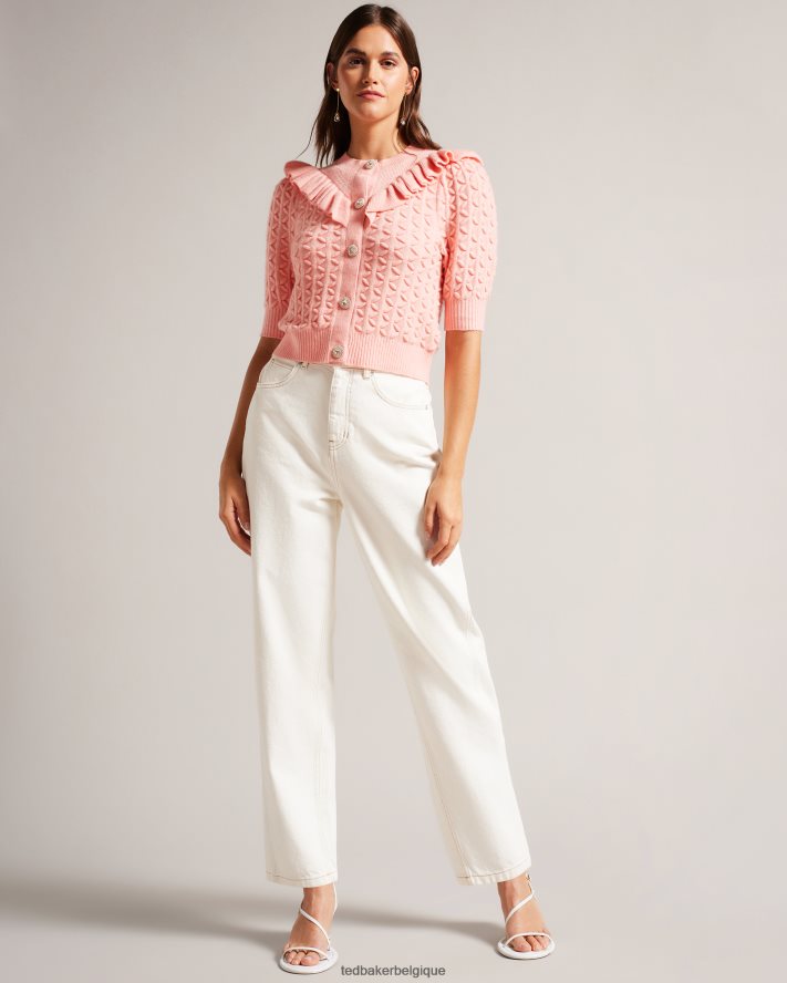 être Ted Baker femmes Haniha - Cardigan ras de cou avec volants rose FR8J42280 vêtements