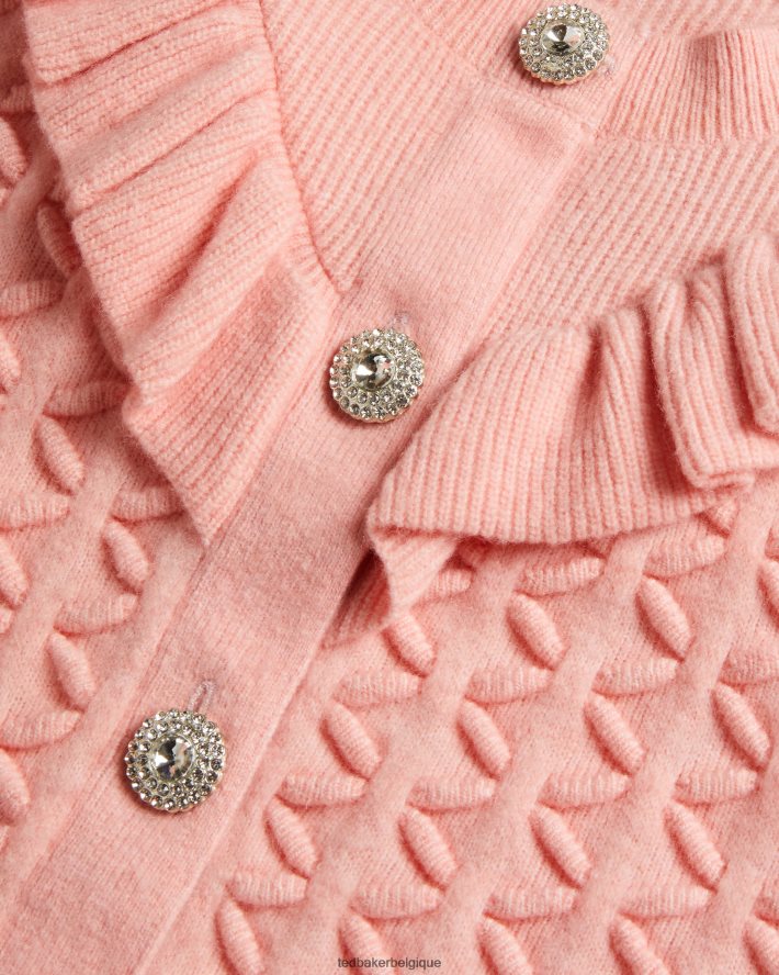 être Ted Baker femmes Haniha - Cardigan ras de cou avec volants rose FR8J42280 vêtements