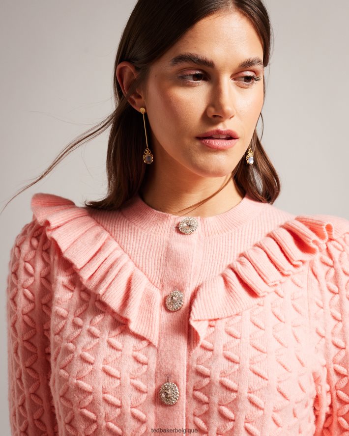 être Ted Baker femmes Haniha - Cardigan ras de cou avec volants rose FR8J42280 vêtements