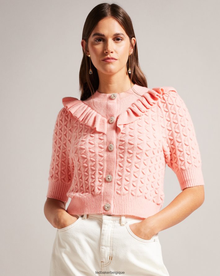 être Ted Baker femmes Haniha - Cardigan ras de cou avec volants rose FR8J42280 vêtements