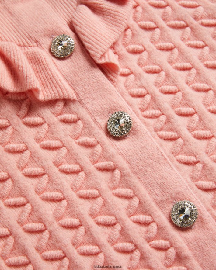 être Ted Baker femmes Haniha - Cardigan ras de cou avec volants rose FR8J42280 vêtements