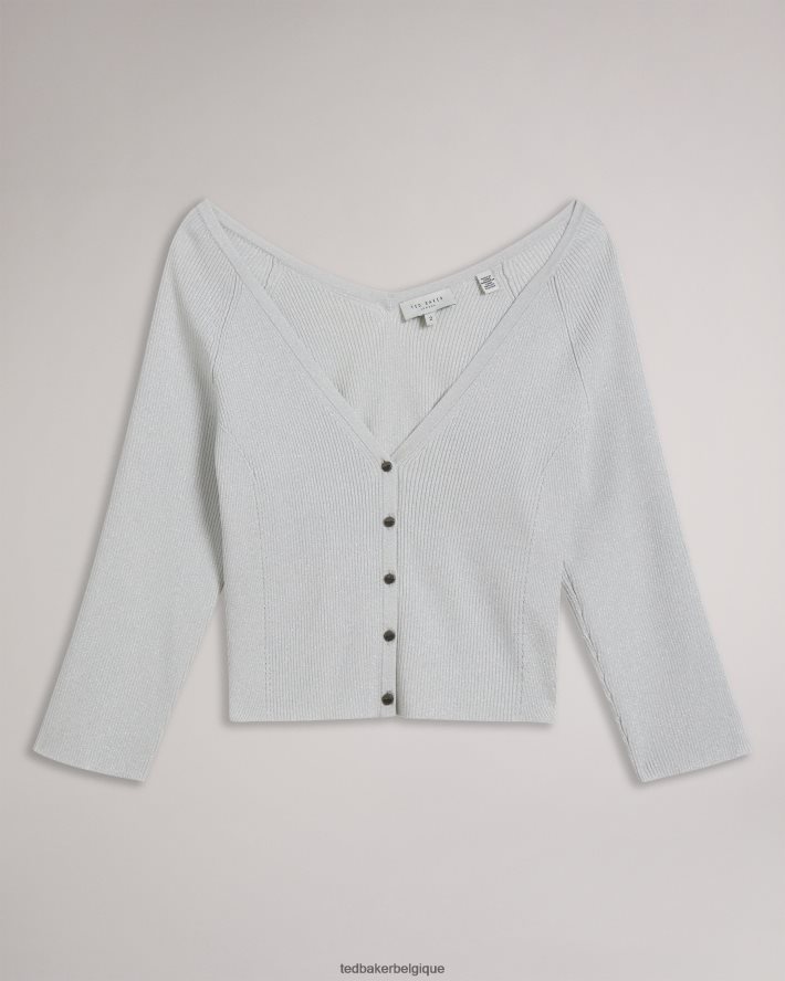 être Ted Baker femmes loeesa - cardigan court métallisé blanc FR8J42390 vêtements