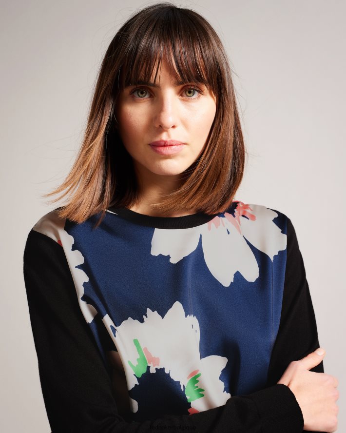 être Ted Baker femmes Marola - Pull coupe facile à fleurs sur le devant bleu marine foncé FR8J42267 vêtements