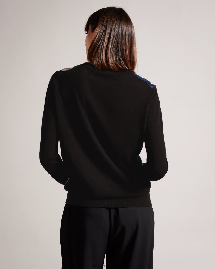 être Ted Baker femmes Marola - Pull coupe facile à fleurs sur le devant bleu marine foncé FR8J42267 vêtements