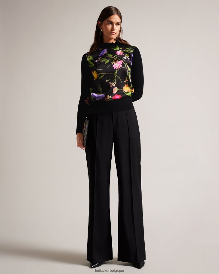 être Ted Baker femmes daneaa - pull tissé à col évasé sur le devant noir FR8J42146 vêtements