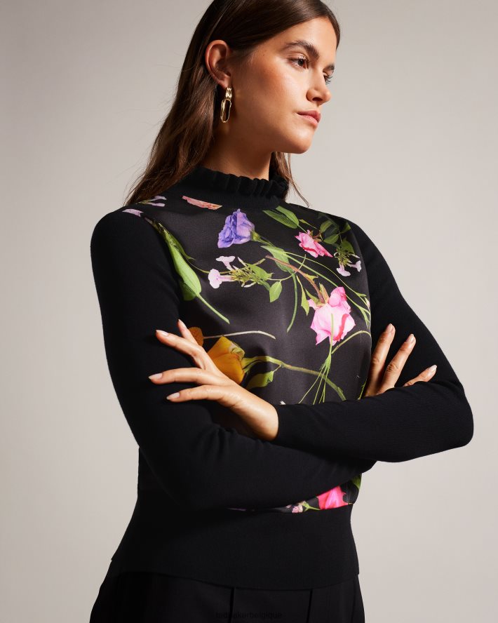 être Ted Baker femmes daneaa - pull tissé à col évasé sur le devant noir FR8J42146 vêtements
