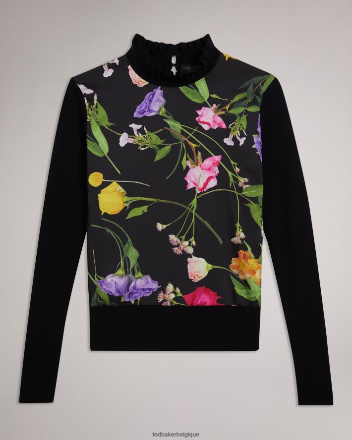 être Ted Baker femmes daneaa - pull tissé à col évasé sur le devant noir FR8J42146 vêtements