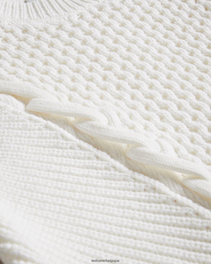 être Ted Baker femmes leiygh - pull en maille torsadée à manches courtes blanc FR8J42469 vêtements