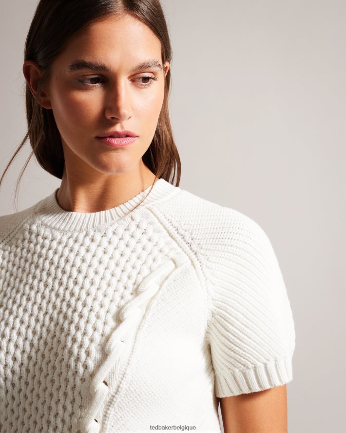 être Ted Baker femmes leiygh - pull en maille torsadée à manches courtes blanc FR8J42469 vêtements