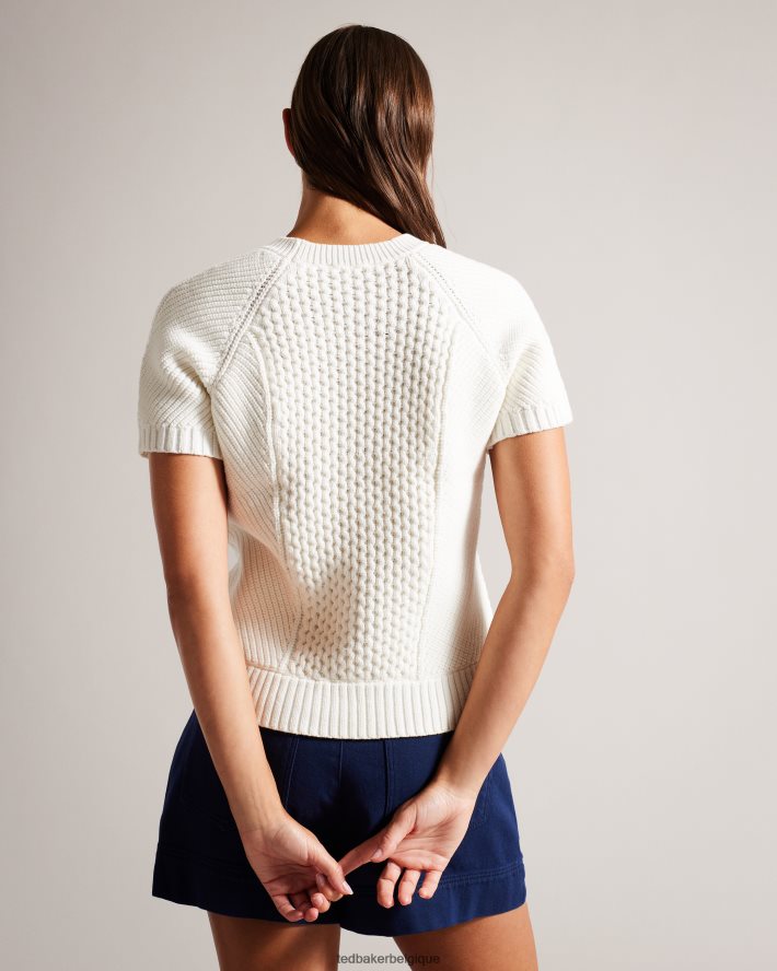 être Ted Baker femmes leiygh - pull en maille torsadée à manches courtes blanc FR8J42469 vêtements