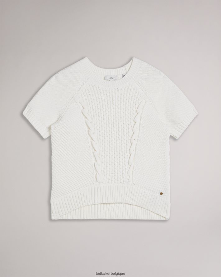 être Ted Baker femmes leiygh - pull en maille torsadée à manches courtes blanc FR8J42469 vêtements
