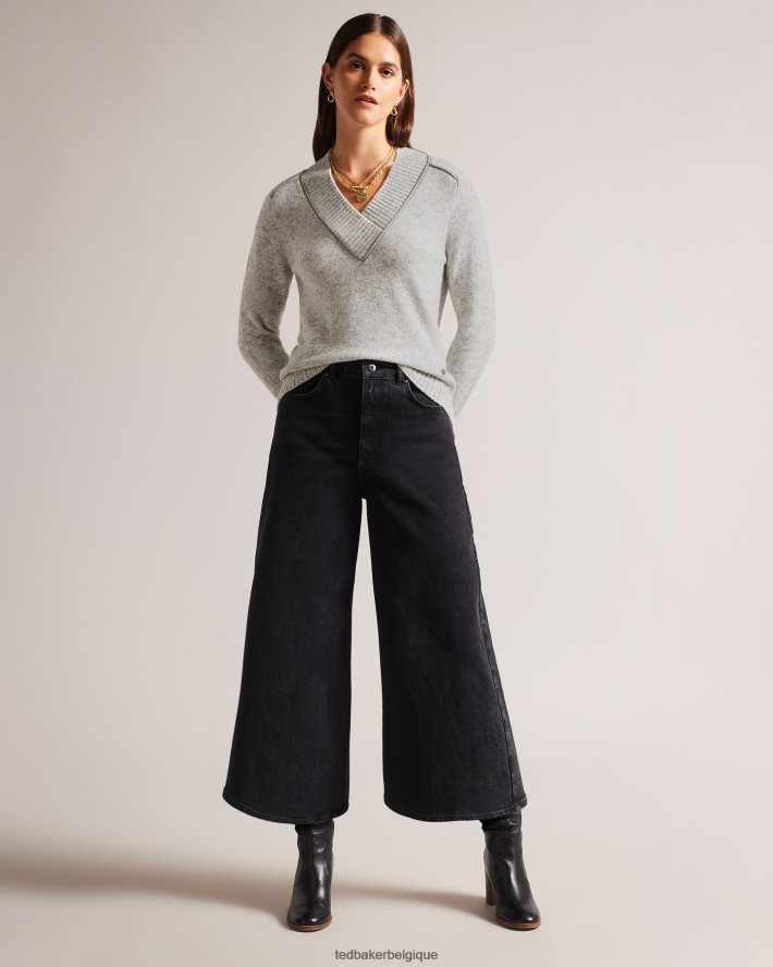 être Ted Baker femmes noryah pull à manches longues et col en V marnes grises FR8J42354 vêtements