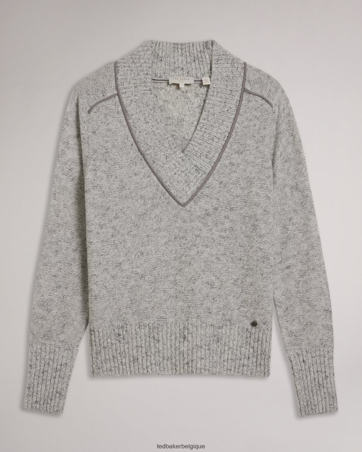 être Ted Baker femmes noryah pull à manches longues et col en V marnes grises FR8J42354 vêtements