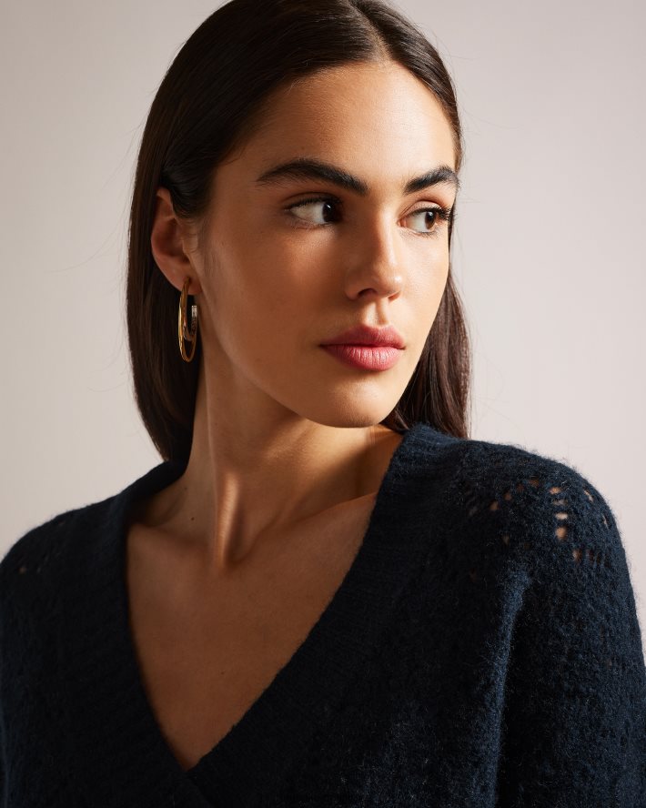 être Ted Baker femmes pull col v jackeiy marine FR8J42444 vêtements