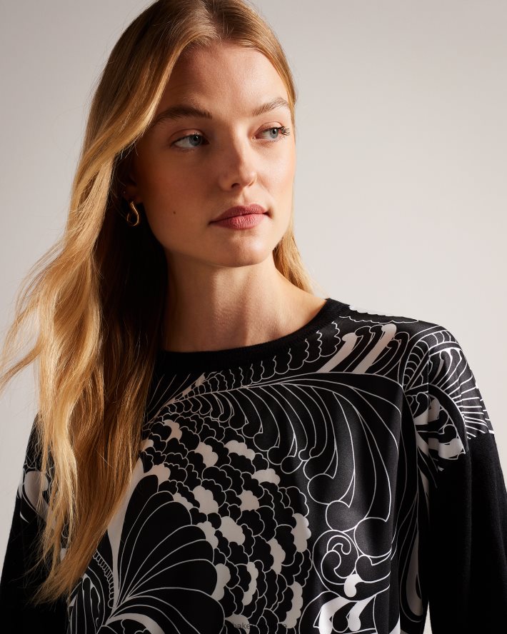 être Ted Baker femmes pull sicell tissé sur le devant noir FR8J4247 vêtements