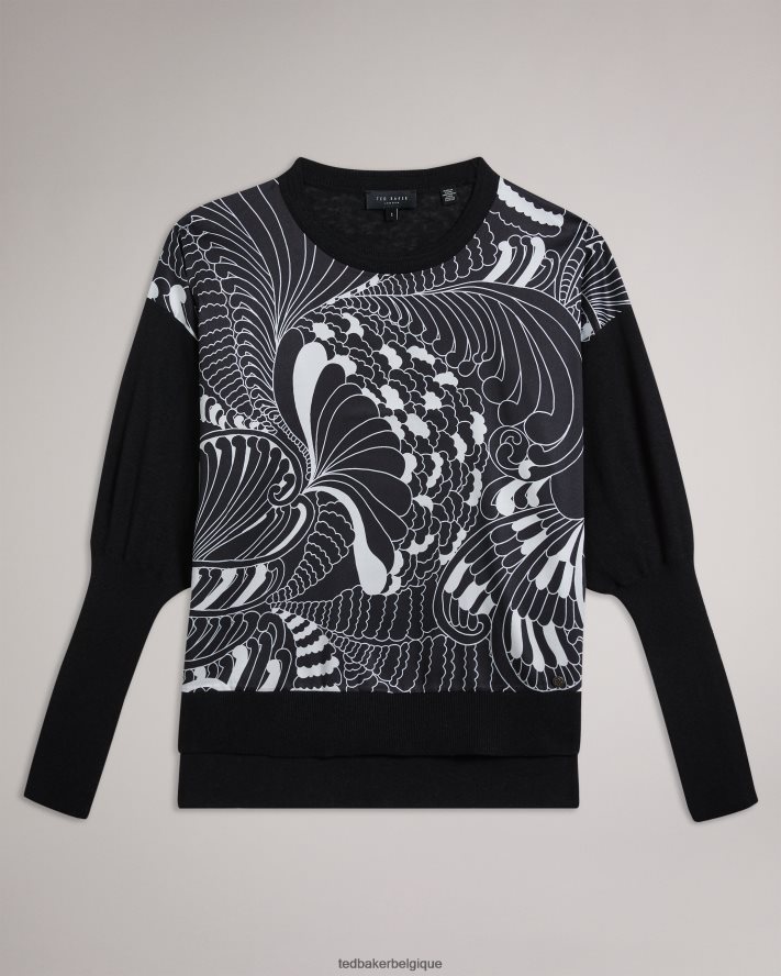 être Ted Baker femmes pull sicell tissé sur le devant noir FR8J4247 vêtements