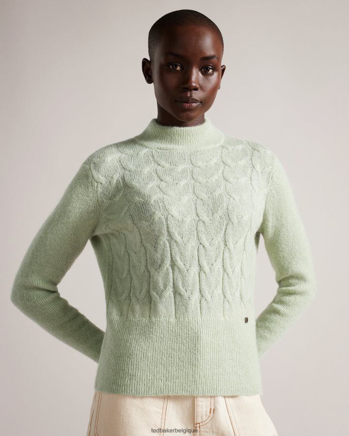 être Ted Baker femmes pull torsadé en laine et mohair mélangés veolaa vert clair FR8J4298 vêtements