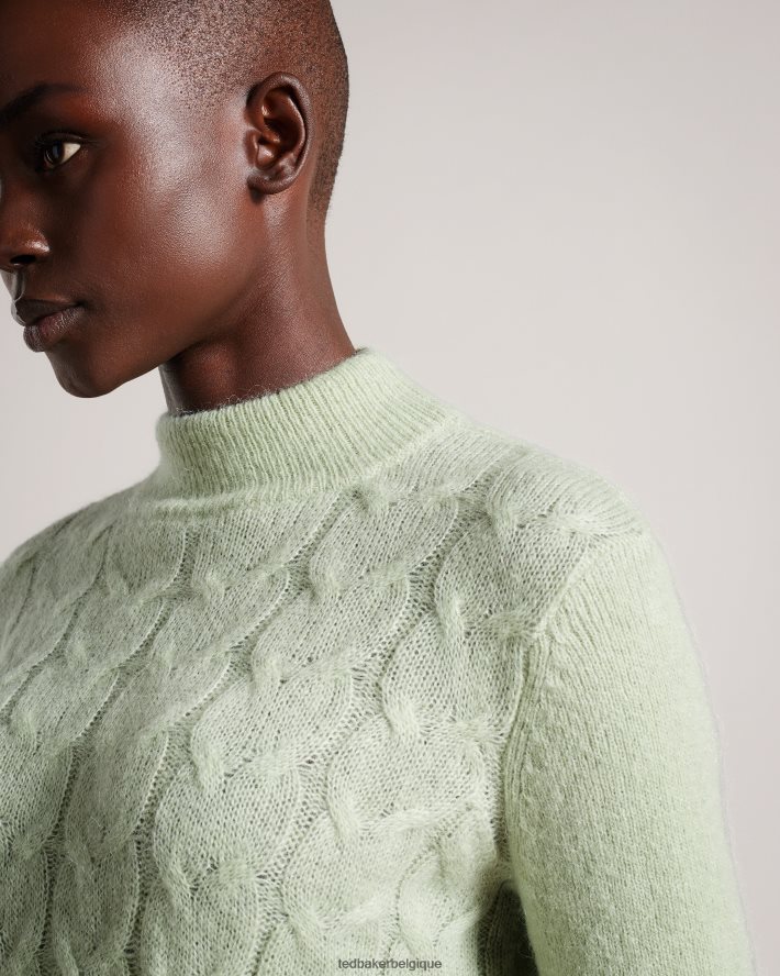 être Ted Baker femmes pull torsadé en laine et mohair mélangés veolaa vert clair FR8J4298 vêtements