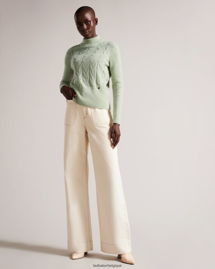 être Ted Baker femmes pull torsadé en laine et mohair mélangés veolaa vert clair FR8J4298 vêtements