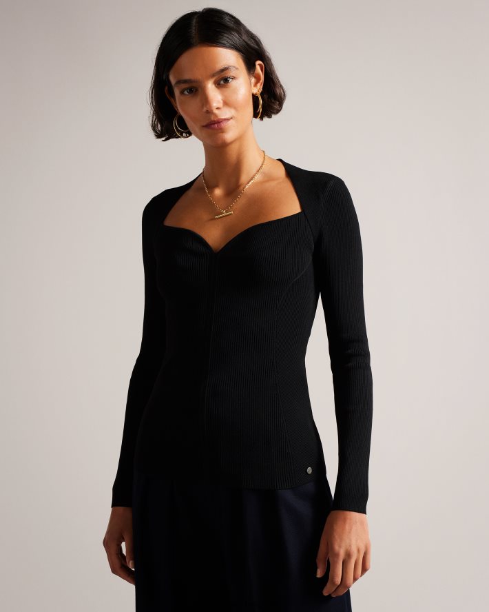 être Ted Baker femmes Helenh - Haut tricoté à décolleté en cœur noir FR8J42103 vêtements