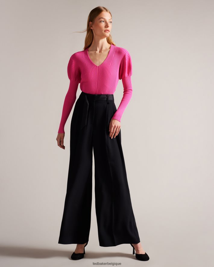être Ted Baker femmes haut en maille côtelée Ivery avec épaules bouffantes rose profond FR8J42118 vêtements