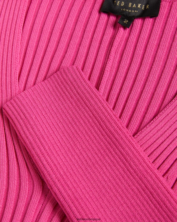 être Ted Baker femmes haut en maille côtelée Ivery avec épaules bouffantes rose profond FR8J42118 vêtements