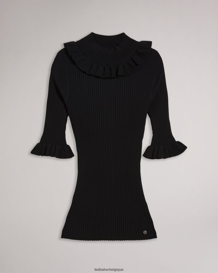 être Ted Baker femmes Katella - Top ajusté avec col volanté noir FR8J42393 vêtements