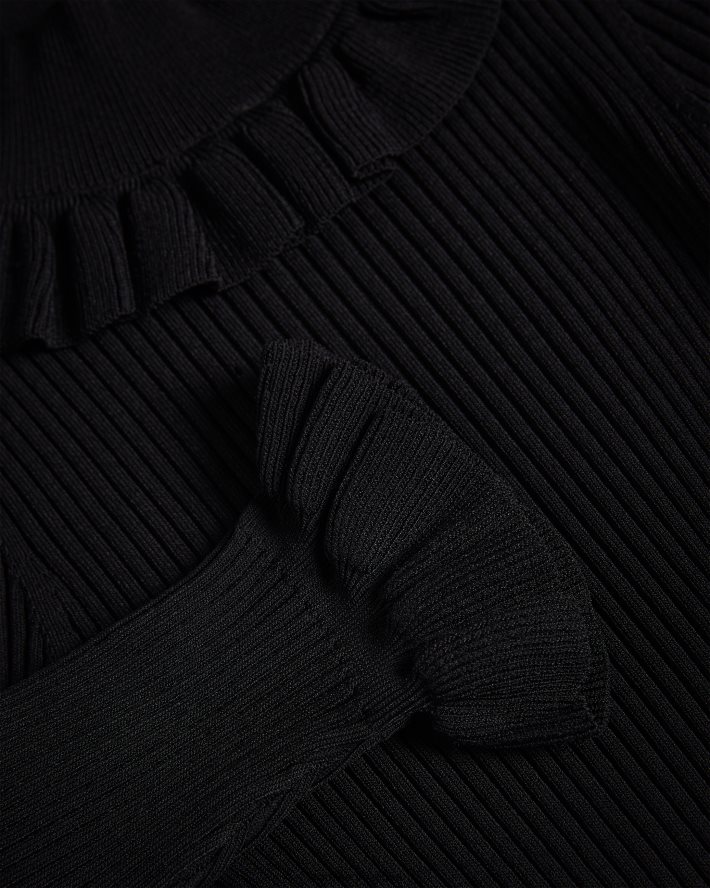 être Ted Baker femmes Katella - Top ajusté avec col volanté noir FR8J42393 vêtements