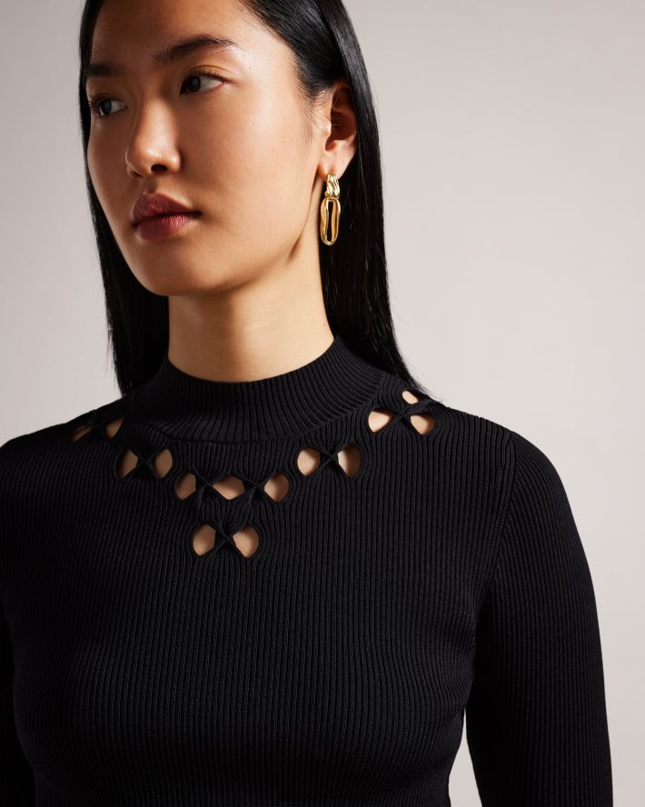 être Ted Baker femmes emiiaa - haut ajusté en maille côtelée noir FR8J42410 vêtements