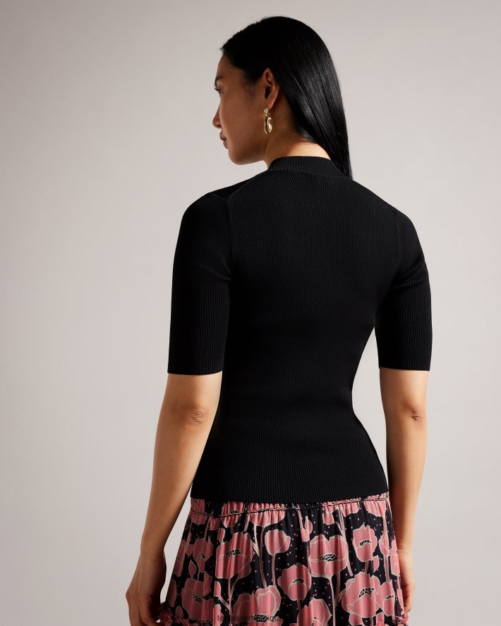 être Ted Baker femmes emiiaa - haut ajusté en maille côtelée noir FR8J42410 vêtements