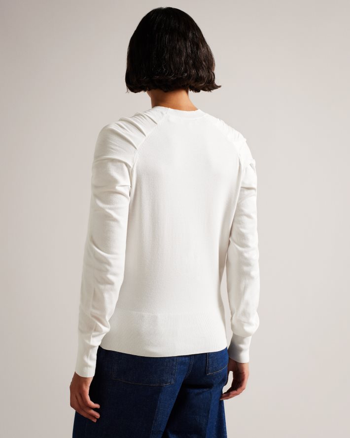 être Ted Baker femmes pull à détails plissés Piyton blanc FR8J42111 vêtements