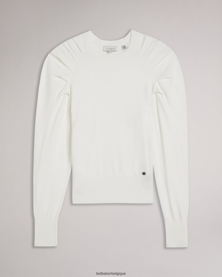 être Ted Baker femmes pull à détails plissés Piyton blanc FR8J42111 vêtements